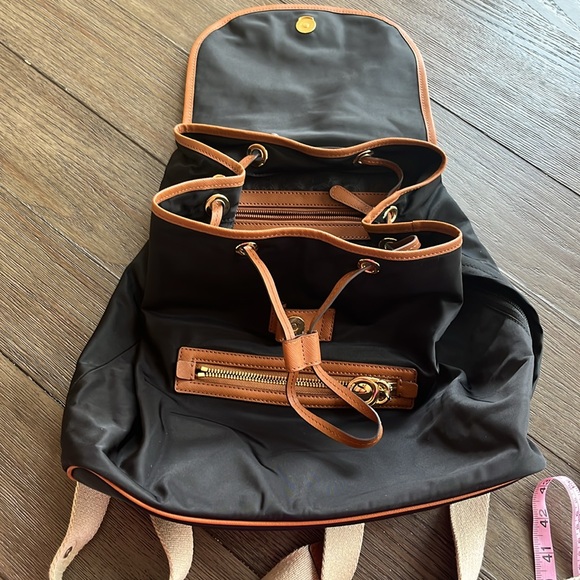 Michael Kors Black Nylon Backpack Bag with Brown Trim and Cream Canvas Straps - Picture 6 of 8